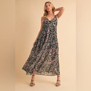 Aemi + Co Printed V-Neck Frill Tiered Cami Dress